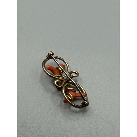 Victorian Antique Coral Pin Brooch Gold Filled Wire Wrapped Design Genuine Coral - Picture 5 of 7